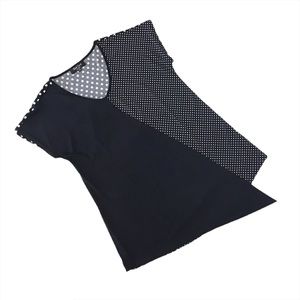 Red Coral Black and White Polka Dot Layered Front Short Sleeve Top, Medium